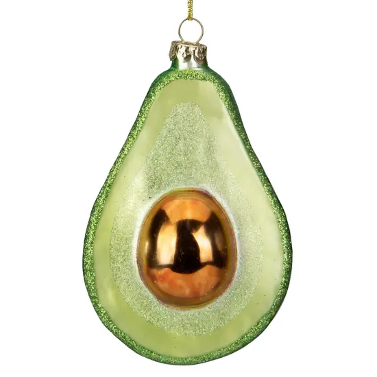 Northlight 4.5" Green and Yellow Glass Avocado Christmas Ornament {3}