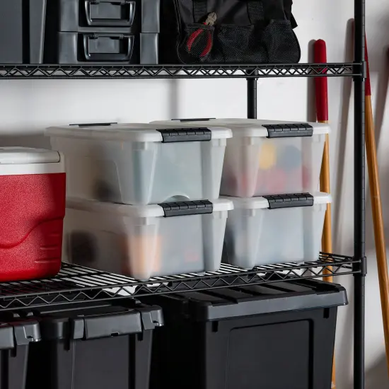 IRIS USA 12 Quart Stackable Plastic Storage Bins with Lids and Latching Buckles, 4 Pack - Pearl, Containers with Lids and Latches, Durable Nestable Closet, Garage, Totes, Tub Boxes Organizing Clear {5}