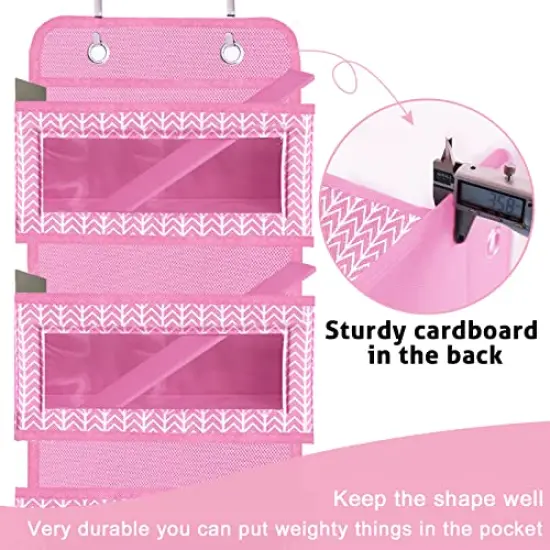VERONLY Over the Door Hanging Organizer with 5 Large Pockets - Wall Mount Pantry Storage with 2 Big Metal Hooks for Baby Girl’s Diapers Closet,Bathroom,Nursery,Bedroom,Dorm,Baby,Kids Toys (Pink) {6}