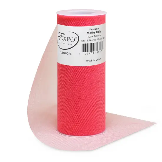 Pack of 96 Decorative Matte Tulle Spool of 6 Inch X 25 Yards Coral {1}