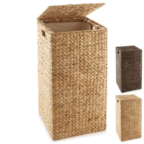 Casafield Laundry Hamper with Lid and Removable Liner Bag, Woven Water Hyacinth Square Laundry Basket Sorter for Clothes and Towels {7}