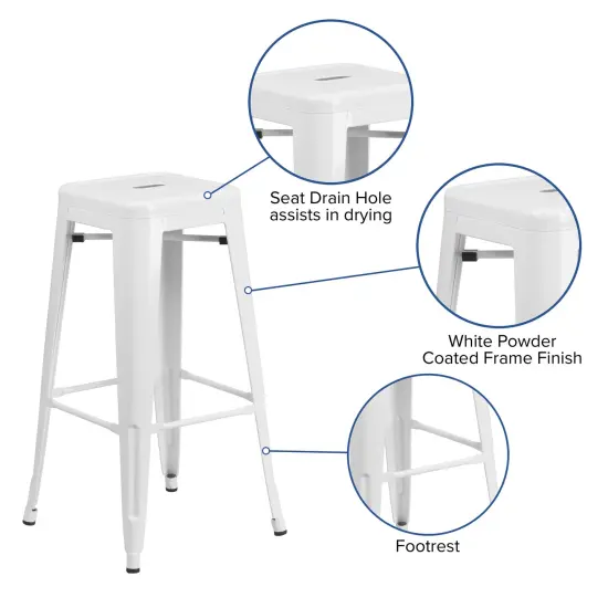 Merrick Lane Newark Series Backless Metal Stool with Square Seat for Indoor-Outdoor Use White {2}