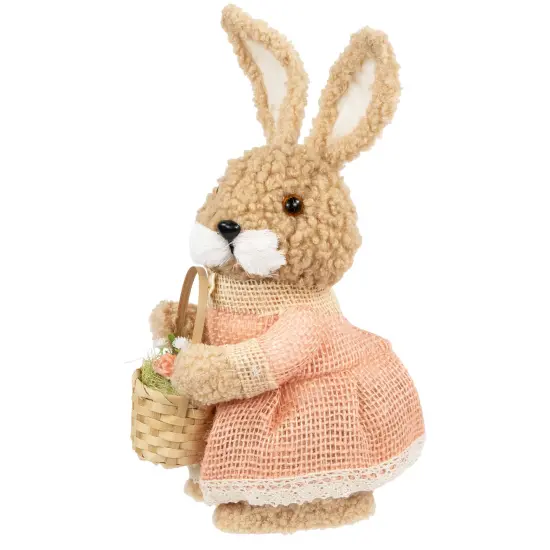 Northlight Plush Girl Easter Rabbit Decoration with Basket - 10" Beige {5}