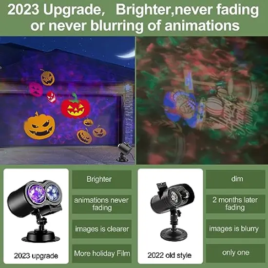 Brighter Halloween Decorations Projector Lights and Christmas Projector Outdoor 2023 Upgrade, 17 HD Effects (3D Ocean Wave & Patterns), 9 Holiday Projector Home Party Light Show {4}