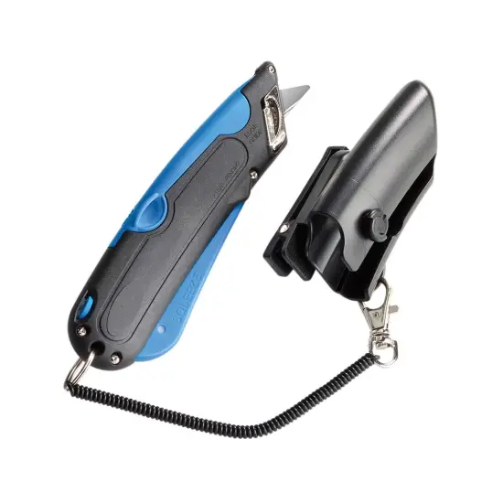 Garvey Box Cutter Knife with Shielded Blade Storage Compartment, Self-Retracting Cutter with Belt Holster for Boxes, Carboard, Cartons and Plastics, Black and Blue (091524) {2}