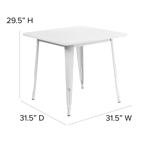 Merrick Lane Nash 31.5" Square Metal Table for Indoor and Outdoor Use White {5}