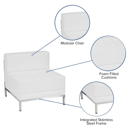 Emma and Oliver Contemporary LeatherSoftSoft Reception Modular Middle Chair Melrose White {2}