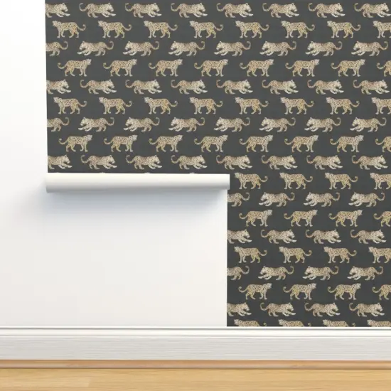 Pre-Pasted Wallpaper 2FT Wide Watercolor Leopard Brown Black Whimsical Safari Chinoiserie Animal Print Custom Pre-pasted Wallpaper by Spoonflower {2}