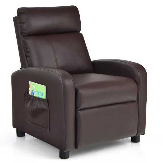 Ergonomic PU Leather Kids Recliner Lounge Sofa for 3-12 Age Group Brown {1}