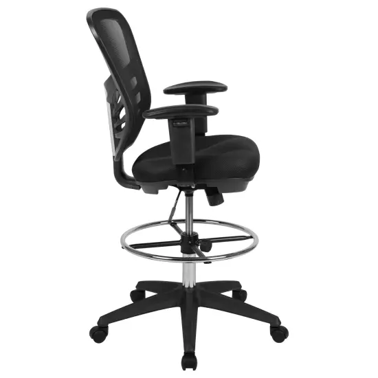 Emma and Oliver Mid-Back Mesh Adjustable Ergonomic Drafting Chair, Task Chair BlackMesh/WhiteFrame {10}