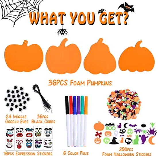 312PCS Halloween Pumpkin Shape Foam Stickers Glitter Set DIY Self-Adhesive Halloween Craft Kit for Kids Halloween Decoration {1}