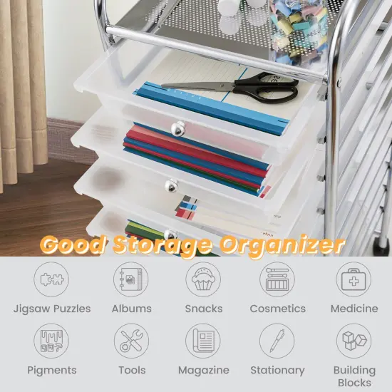 Costway 10 Drawer Rolling Storage Cart Scrapbook Paper Office School Organizer Clear {6}