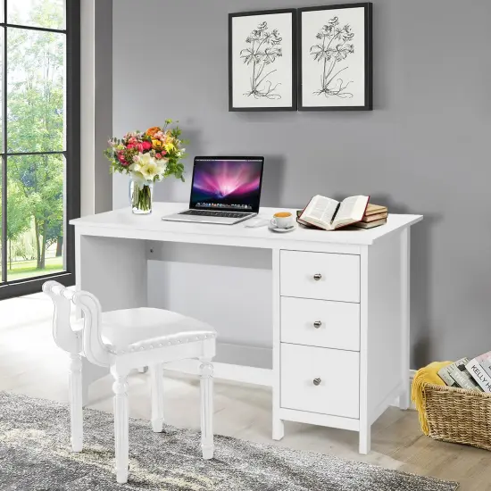 3-Drawer Home Office Study Computer Desk with Spacious Desktop White {5}