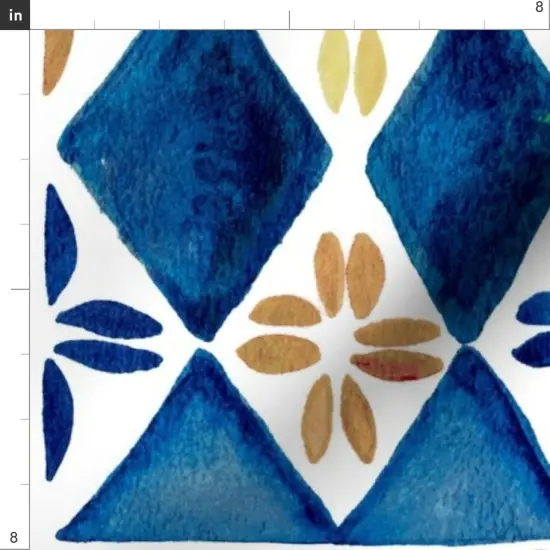 Various Fabrics by the Yard or Fat Quarter Blue Geometric Watercolor Painting Italy Rustic Tuscany Mediterranean Watercolour Italian Villa Tiles Large Scale Custom Printed Fabric by Spoonflower {4}