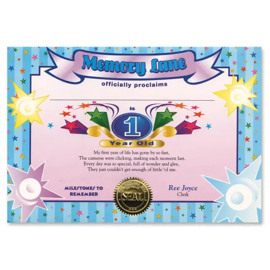 1 Year Old(Boy) Certificate (Pack of 6) {1}