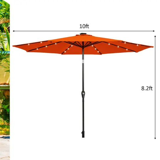 Costway 10FT Patio Solar Umbrella LED Patio Market Steel Tilt W/Crank Outdoor OrangeBlue New {3}