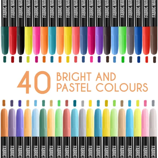 40 Fabric Markers Pens Set - Non Toxic, Indelible and Permanent Fabric Paint - Fine Point Tip Textile Marker Pen {1}