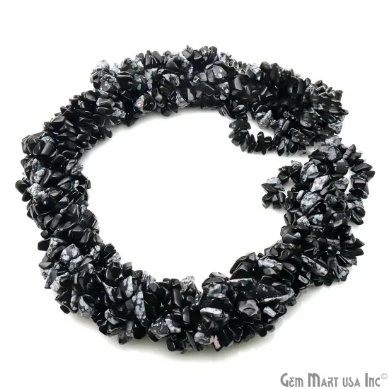 Black Obsidian Chip Beads, 34 Inch, Natural Chip Strands, Drilled Strung Nugget Beads, 7-10mm, Polished, GemMartUSA (CHBO-70004) {3}