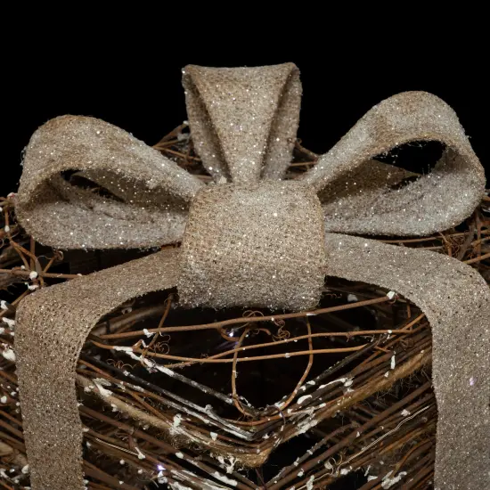 Northlight Lighted Rattan Gift Boxes with Burlap Bows Christmas Decorations - 9" - Set of 3 Brown {6}