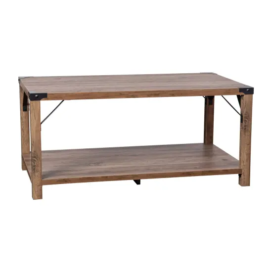 Merrick Lane Green River Modern Farmhouse Engineered Wood Coffee Table and Powder Coated Steel Accents Aspen Gray {6}