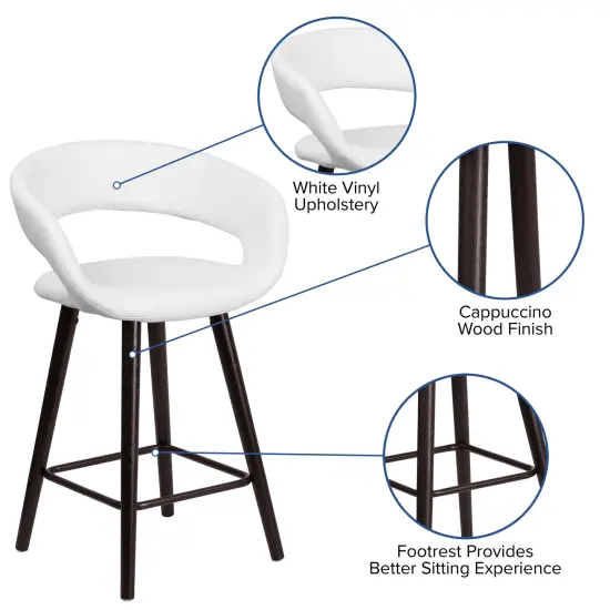 Emma and Oliver 2 Pk. 24'' High Contemporary Vinyl Counter Height Stool with Cappuccino Wood Frame Black {7}