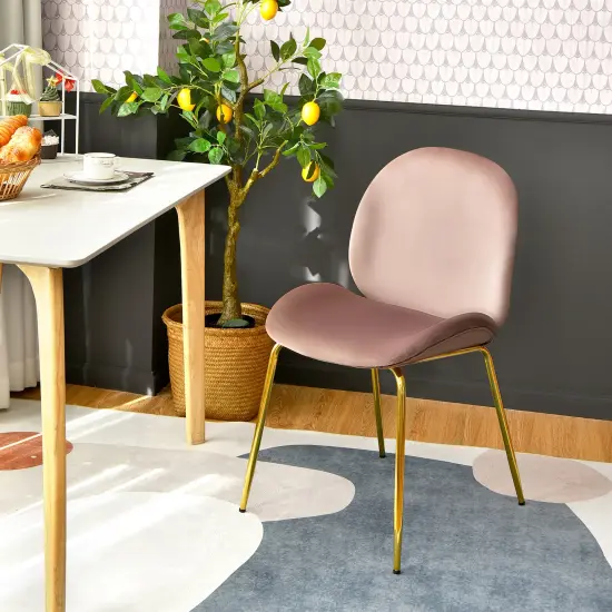 Costway Set of 2 Velvet Accent Chairs Dining Side Chairs w/Gold Metal Legs Pink/Beige/Green/Grey {4}