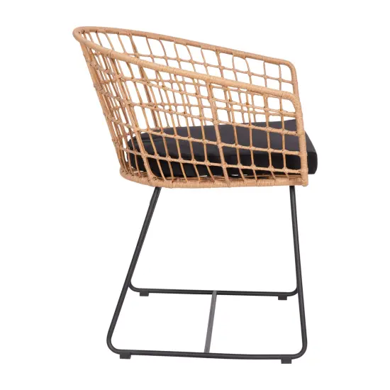 Emma and Oliver Ari Set of Two All-Weather Faux Rattan Rope Chairs with Padded Cushions for Indoor and Outdoor Use Natural/Black {5}