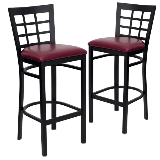 Emma and Oliver 2 Pack Window Back Metal Restaurant Barstool Mahogany/BlackMetal {6}