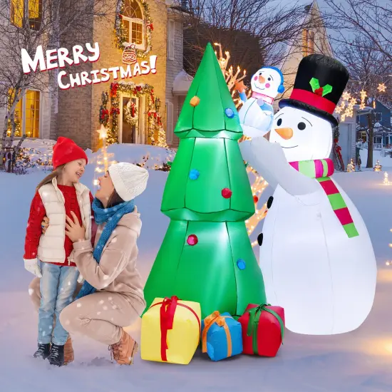 6 Feet Tall Inflatable Christmas Snowman and Tree Decoration Set with LED Lights {3}