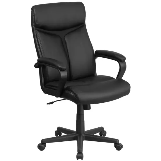 Emma and Oliver High Back Leather Executive Swivel Office Chair with Slight Mesh Accent and Arms Black {1}