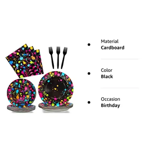 96&nbsp;Pieces Party Supplies for 24 Guests Glow Party Plates Napkins Tableware Neon Glow Birthday Colorful Graffiti Party Decoration Favor， {3}