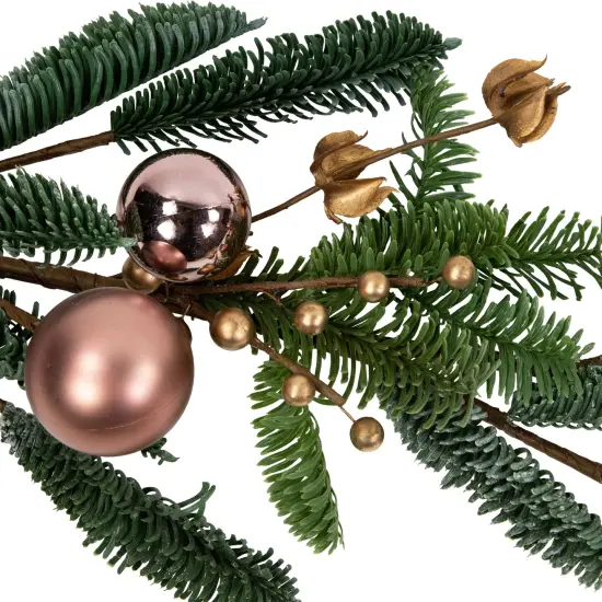 Northlight 6' Rose Gold Ball Ornaments and Berries Artificial Christmas Garland Unlit Green {5}