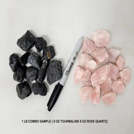 Black Tourmaline & Rose Quartz Combo - 1 LB to 2 LBS Bulk Rough Stones {3}