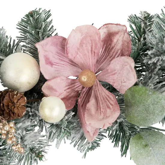 Northlight 6' Pink Floral and Ball Ornament Frosted Pine Artificial Christmas Garland Green {5}