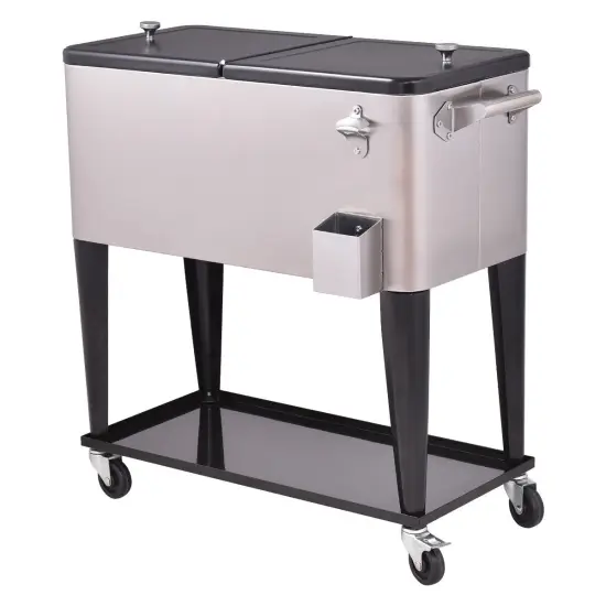 80 Quart Patio Rolling Stainless Steel Ice Beverage Cooler {3}