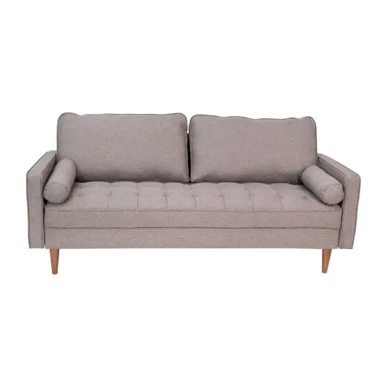 Emma and Oliver Holden Upholstered Mid-Century Modern Pocket Spring Sofa with Wooden Legs and Removable Back Cushions Slate Gray {1}