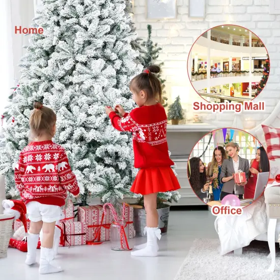 Costway 9ft Snow Flocked Hinged Artificial Christmas Tree Unlit Metal {5}