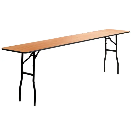 Emma and Oliver 8-Foot Rectangular Wood Folding Training / Seminar Table with Smooth Clear Coated Finished Top Natural {1}