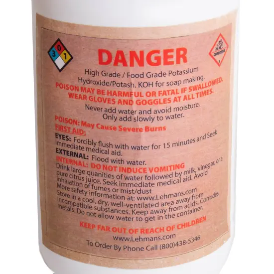 Lehman's Potassium Hydroxide for Soapmaking, 2 Pound Secure Twist-Lock Bottle of Potash Flakes, KOH, Natural Liquid Soap {3}