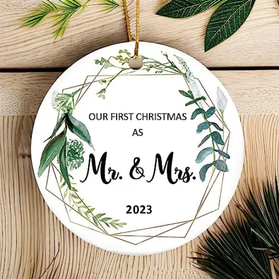 Our First Christmas Married Ornament 2023 As Mr and Mrs Newlywed Unique 1st Bridal Shower Wedding Gifts for Couple Bride and Groom {5}