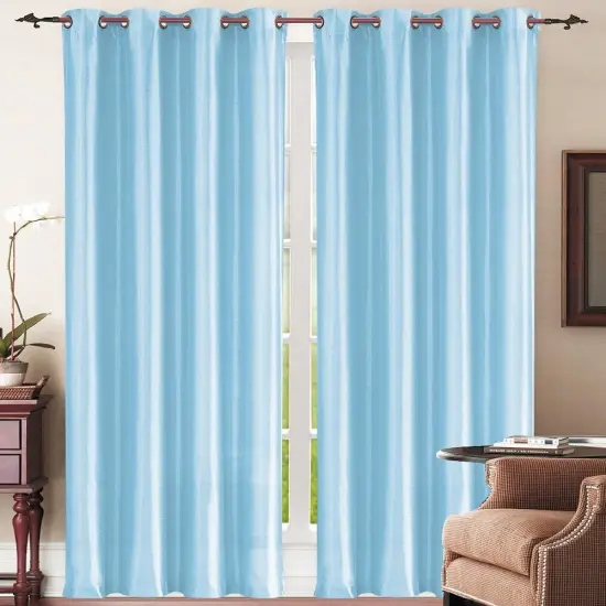 J&V TEXTILES 2 Panels Solid Grommet Faux Silk Window Curtain Drapes Treatment in 84" Length LIGHT BLUE {1}