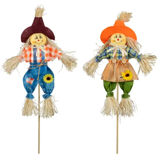 Northlight Boy and Girl Fall Harvest Scarecrow Crafting Picks - 18" - Set of 2 Multi {1}