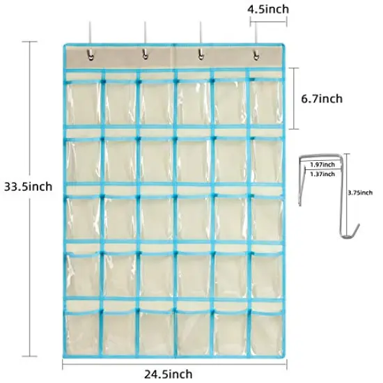Classroom Pocket Charts for Cell Phone Calculator Holders, Pocket Organizer for Cell Phone Jail with 30 Clear Pockets Chart Size 33.5 x 24.5 Inch Classroom Pocket Storage (Beige) {5}