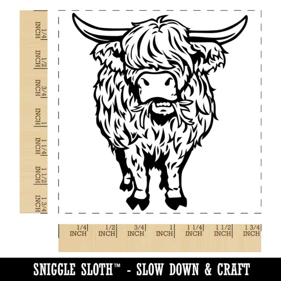 Shaggy Highland Cow Eating Grass Square Rubber Stamp for Stamping Crafting {1}