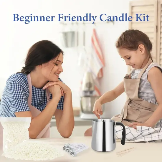 Candle Making Kit Supplies - 32Oz Pouring Pot, 16Oz Soy Wax, Wooden Wick Holders, Candle Wicks, Stickers and Spoon, Perfect Candle Kit for Beginners 32Oz Kit {7}