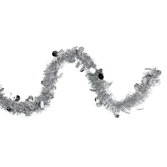 Northlight Tinsel and Polka Dot Commercial Christmas Garland - 50' x 2.5" - Silver - Unlit {4}