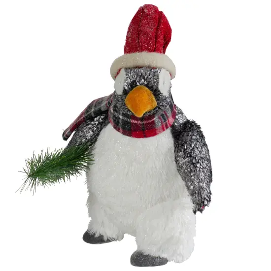Northlight Plush Winter Penguin with Pine Branch Christmas Figure - 13" Black {5}