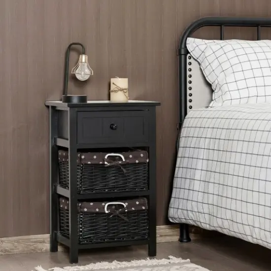 Set of 2 3 Layer 1 Drawer Wood Bedside End Table-Black {2}