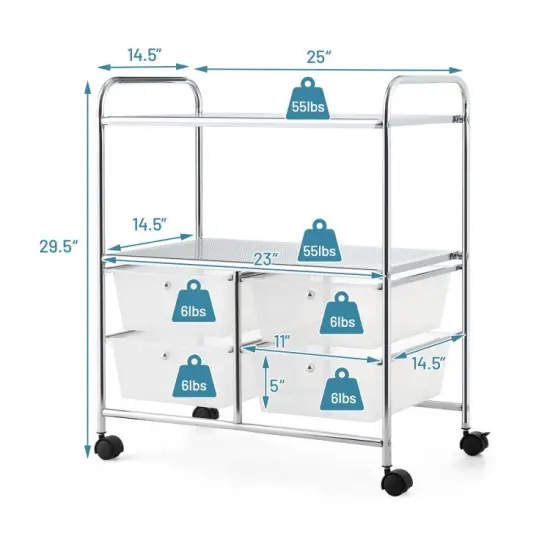 4 Drawers Shelves Rolling Storage Cart Rack Transparent {5}