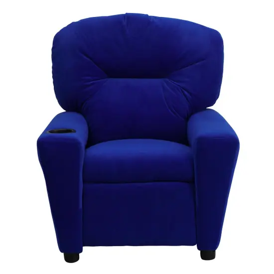 Emma and Oliver Contemporary Kids Recliner with Cup Holder Blue Microfiber {2}